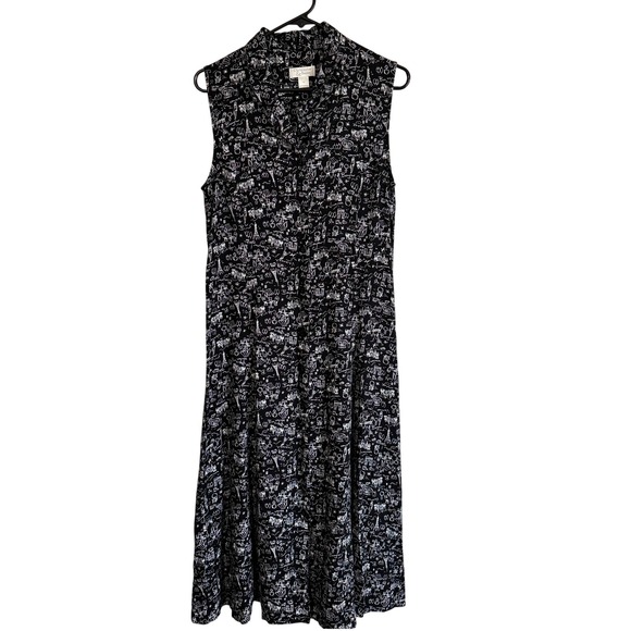 Christopher & Banks Dresses & Skirts - VTG Christopher Banks Maxi Dress 12 Black Paris Eiffel Tower Print Travel Whimsy